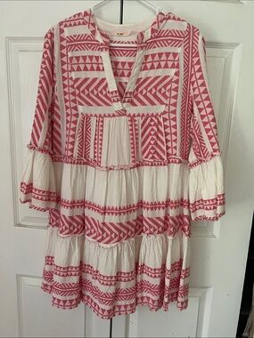miami Pink & White Tiered Boho Mini Dress
